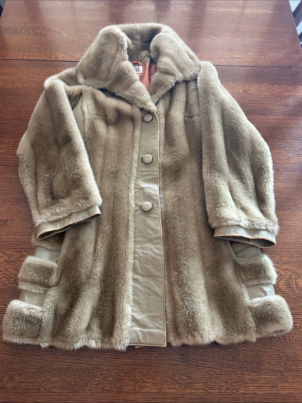 Taupe Faux Fur Teddy Jacket with Button Front